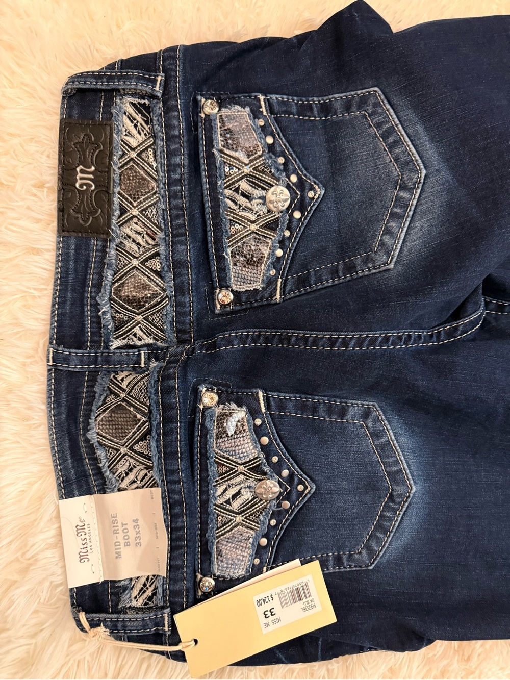Miss Me Dark Blue Embellished Pocket Jeans